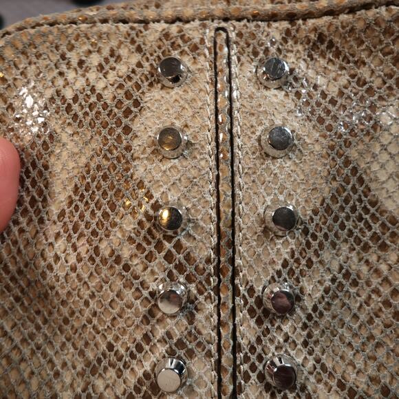 Michael Kors Snakeskin-Embossed Beige Studded Leather Crossbody Bag No. AP1208 - Picture 5 of 14